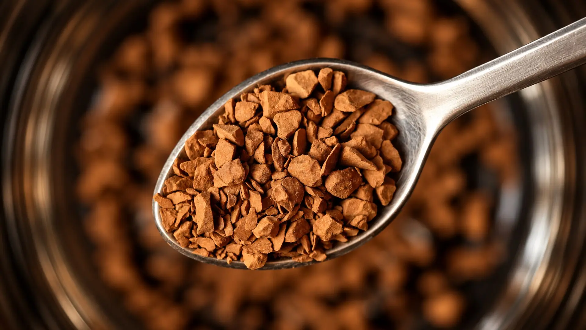 Freeze-dried instant coffee granules in a product sample tray